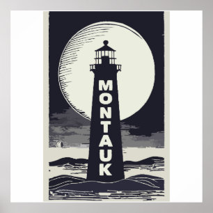 Poster Montauk Point Lighthouse Moon