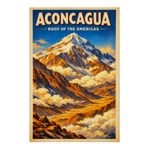 Pôster Monte Aconcágua, Argentina, em um clássico estilo