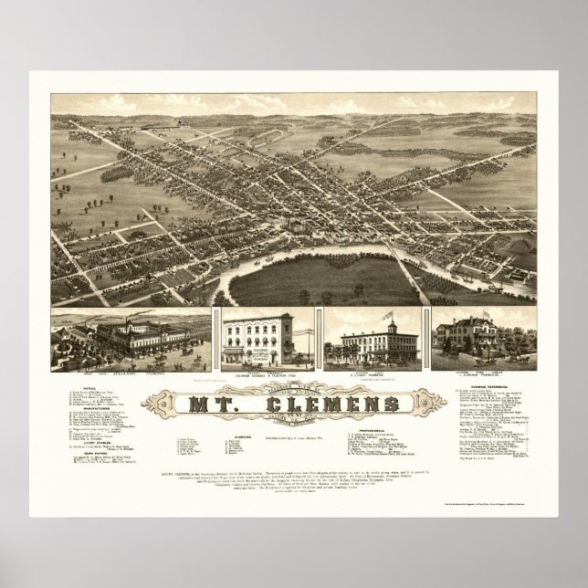 Pôster Monte Clemens, MI Panorâmica Map - 1882 (Frente)