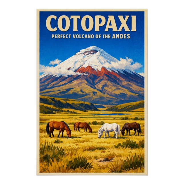 Pôster Monte Cotopaxi, Equador, em um estilo retrô (Frente)