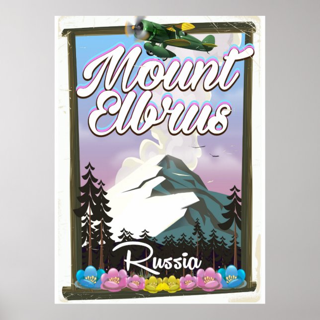 Pôster Monte Elbrus, cartaz de viagem russo (Frente)