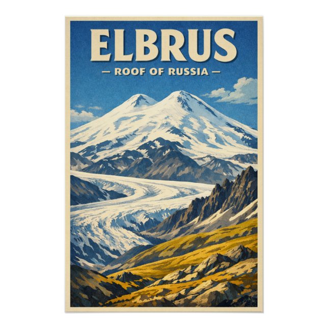 Pôster Monte Elbrus, Rússia, em um clássico retrô (Frente)
