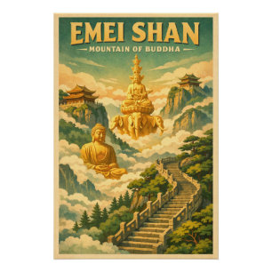 Pôster Monte Emei (Emei Shan), China, em um clássico retr