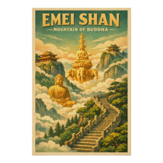 Pôster Monte Emei (Emei Shan), China, em um clássico retr