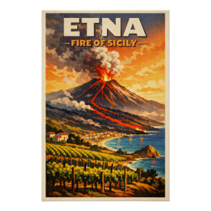 Pôster Monte Etna, Itália, em um clássico retrô