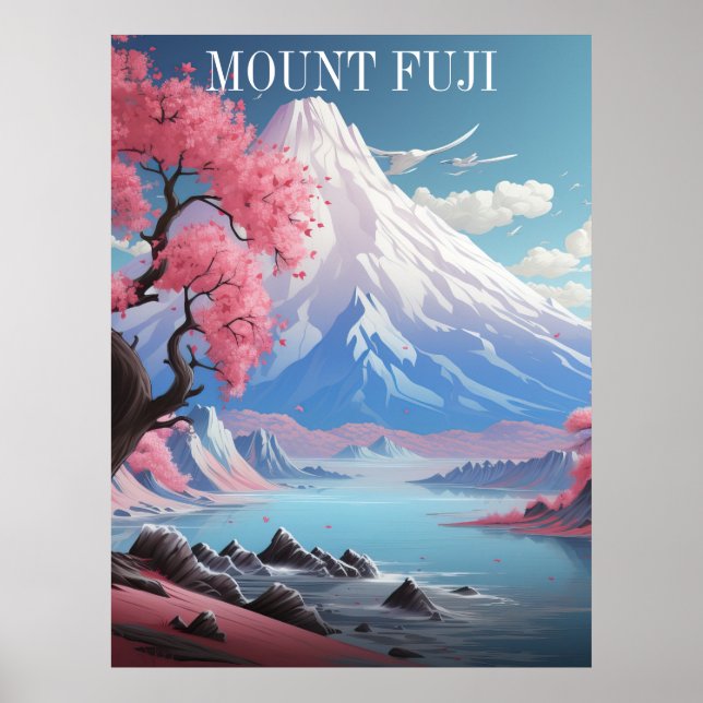 Poster Monte Fuji Cherry Blossoms Retro Viagem (Frente)