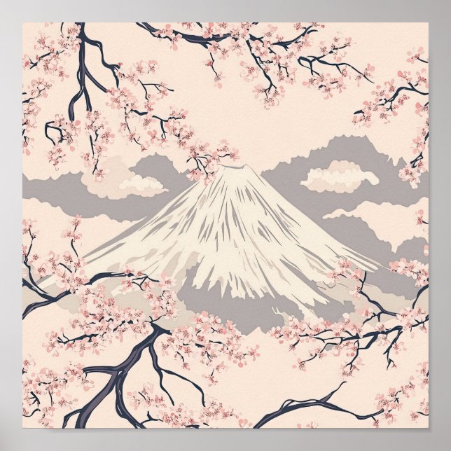 Poster Monte Fuji com Flores de Cerejeira – Japonês (2) (Frente)