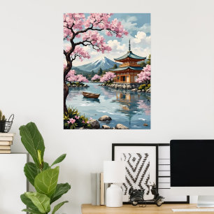 Poster Monte Fuji com os Blossomas de Cereja