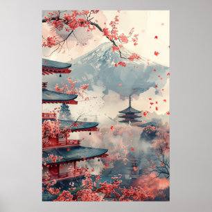 Poster Monte Fuji e Pagode – Paisagem Japonesa Clássica