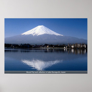 Pôster Monte Fuji e reflexão no lago Kawaguchi, Japão