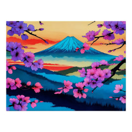 Pôster Monte Fuji e Sakura Blossom Arte Cênica