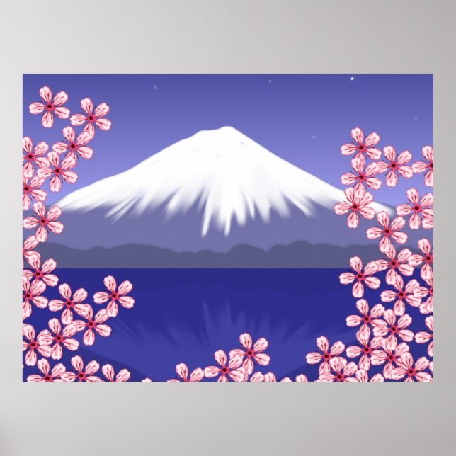 Poster Monte Fuji e Sakura Blossoms (Frente)