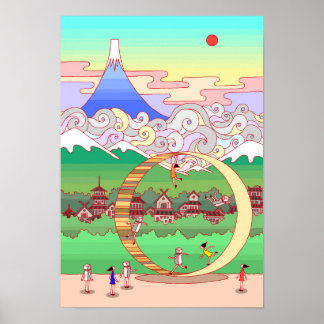 Poster Monte Fuji e um grande anel.