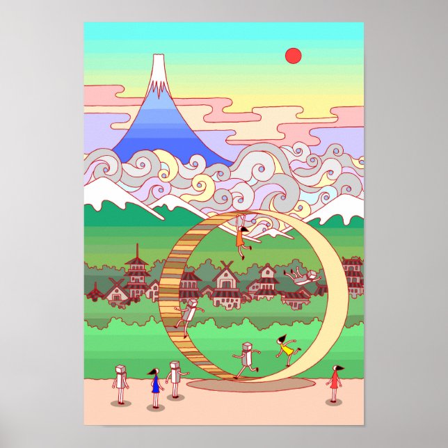 Poster Monte Fuji e um grande anel. (Frente)