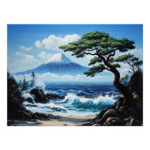 Pôster Monte Fuji Japan Ocean View Painting