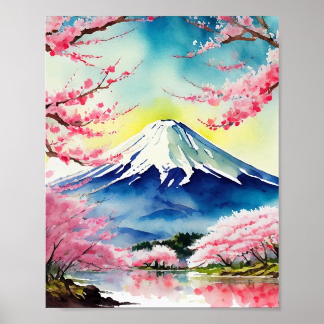 Poster Monte Fuji Japan Watercolor (Frente)