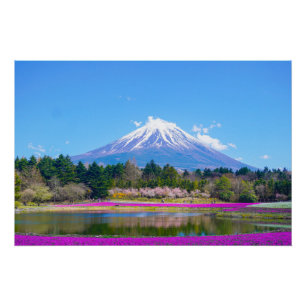 Pôster Monte Fuji Trees e Flores