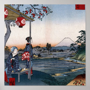 Pôster Monte Fuji viu dos 1800s Japão do Teahouse um C.