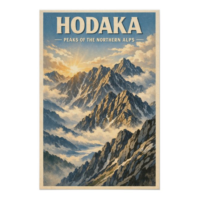 Pôster Monte Hotaka, Japão, em um clássico retrô (Frente)