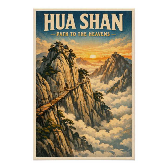 Pôster  Monte Hua (Huashan), China, em um clássico retrô (Frente)