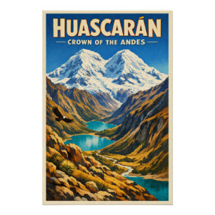 Pôster Monte Huascarán, Peru, em um clássico retro