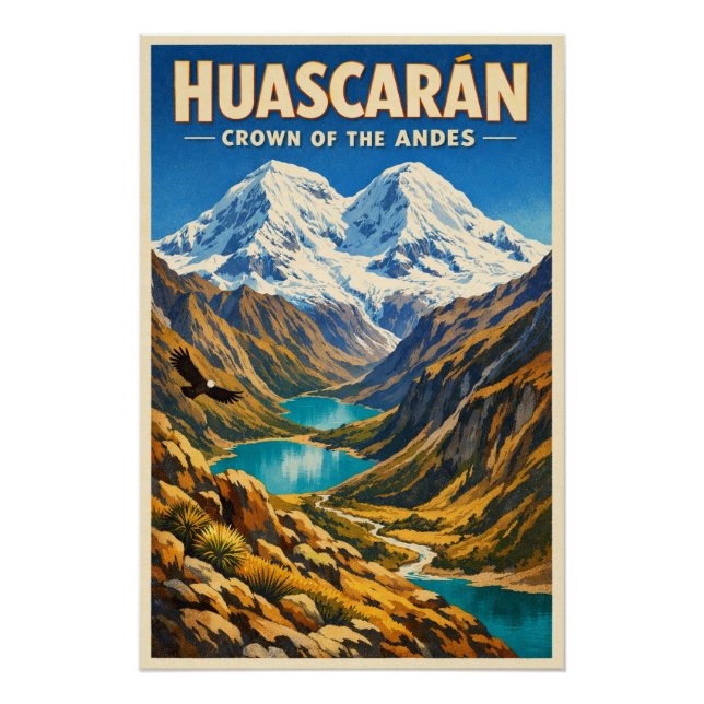 Pôster Monte Huascarán, Peru, em um clássico retro (Frente)