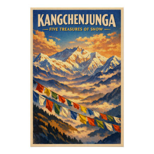 Pôster Monte Kangchenjunga, Índia, em um clássico retrô