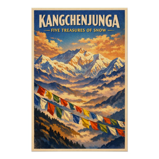 Pôster Monte Kangchenjunga, Índia, em um clássico retrô (Frente)