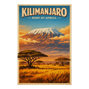 Pôster Monte Kilimanjaro, África, em um clássico retrô
