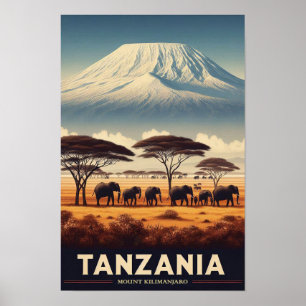 Poster Monte Kilimanjaro Safari - Vintage Tanzania Viagem
