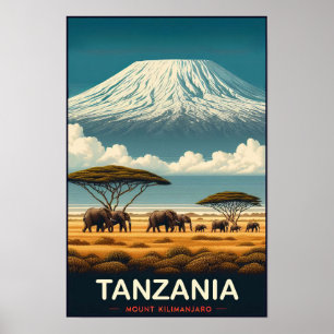 Poster Monte Kilimanjaro Safari - Vintage Tanzania Viagem