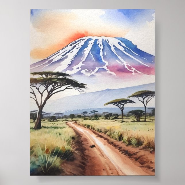 Poster Monte Kilimanjaro Tanzânia Watercolor Art (Frente)