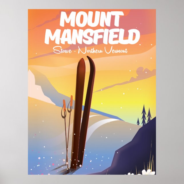 Poster Monte Mansfield,Stowe norte Vermont ski (Frente)
