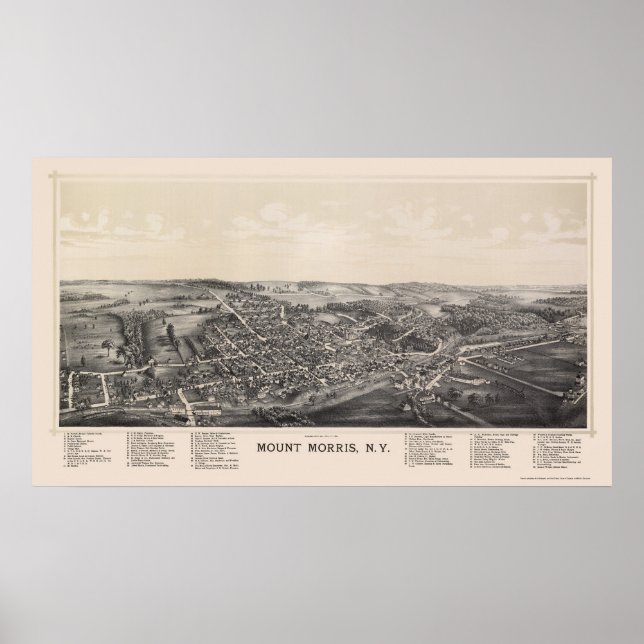 Pôster Monte Morris, Mapa Panorâmico NY - 1893 (Frente)