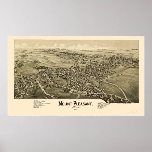 Pôster Monte Pleasant, PA Panorâmica Map - 1900 (Frente)