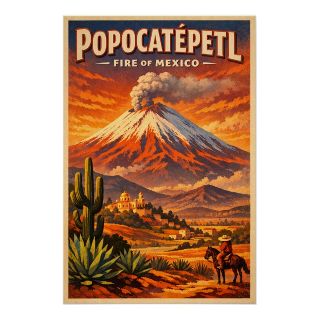 Pôster Monte Popocatépetl, México, em um clássico retrô (Frente)