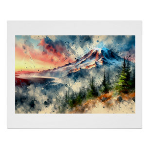 Pôster Monte Rainier ao Nascer do Sol,