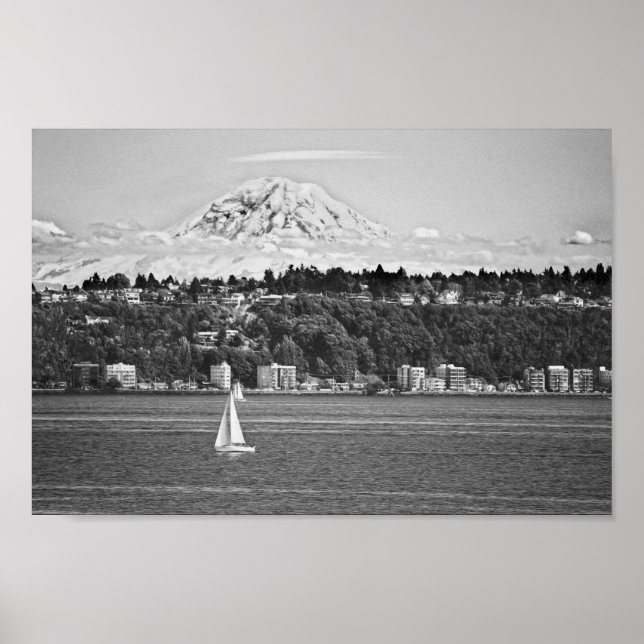 Poster Monte Rainier de Puget Sound, Seattle Washington (Frente)
