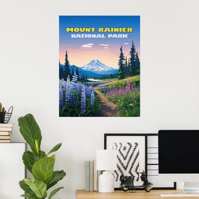 Poster Monte Rainier National Park Washington Retro (Escritório em casa)