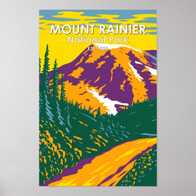 Poster Monte Rainier National Park Washington Retro (Frente)