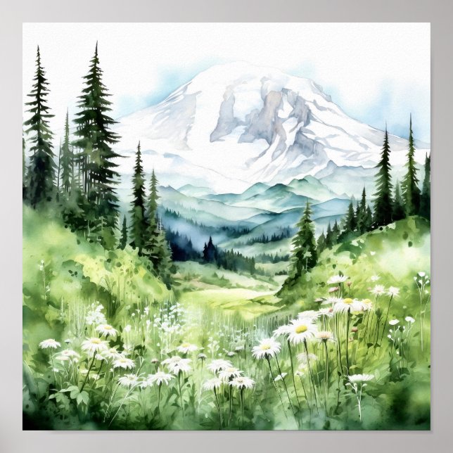 Poster Monte Rainier National Park Watercolor (Frente)