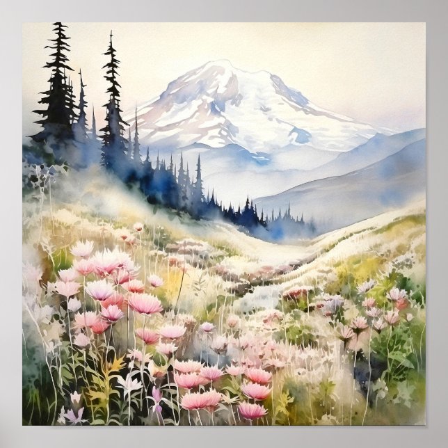 Poster Monte Rainier National Park Watercolor (Frente)