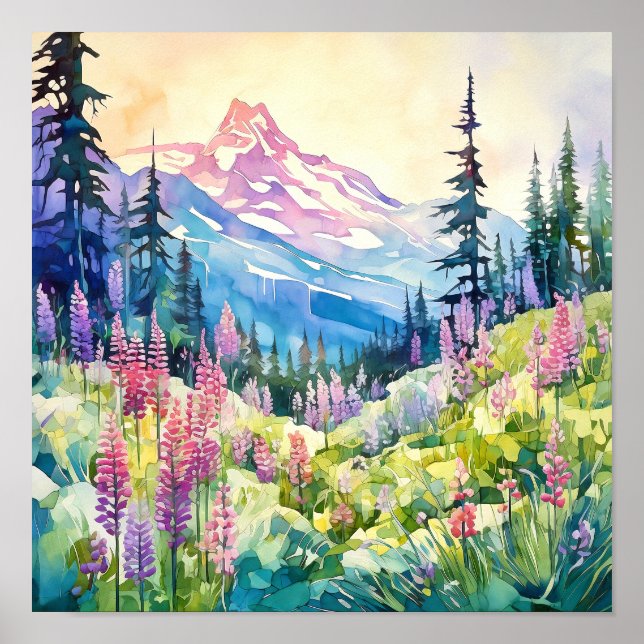 Poster Monte Rainier National Park Watercolor (Frente)
