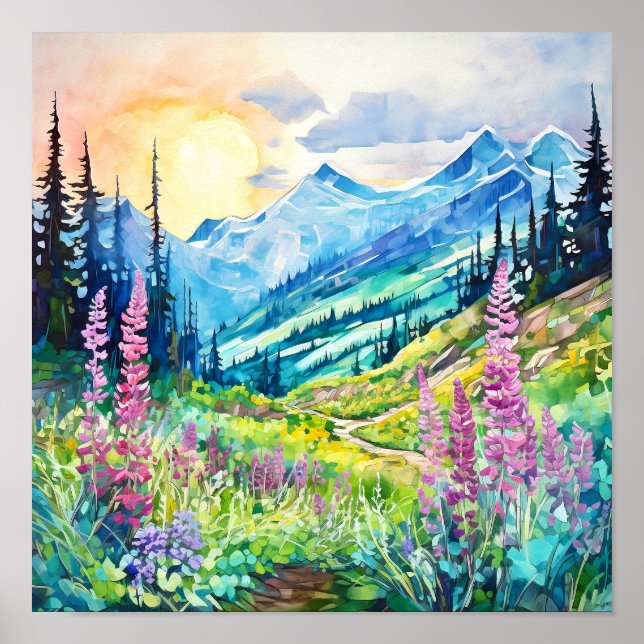Poster Monte Rainier National Park Watercolor (Frente)