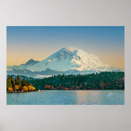 Poster Monte Rainier sobre o lago Washington Sunset Fine 
