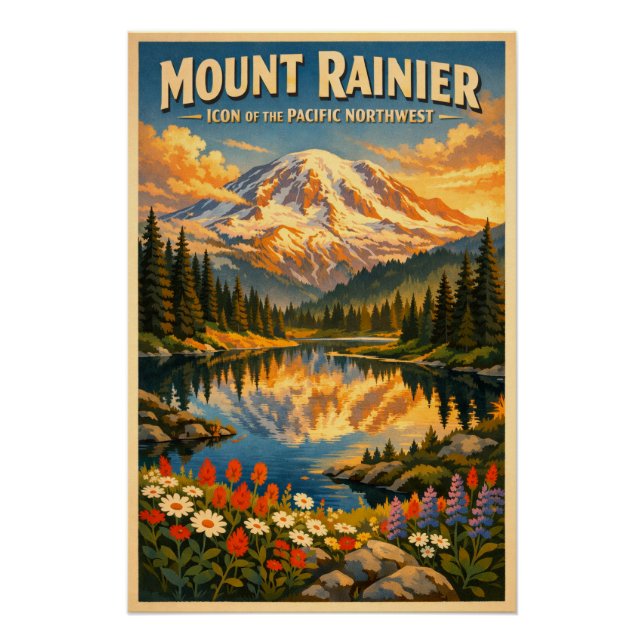 Pôster Monte Rainier, Washington, EUA, em um clássico ret (Frente)