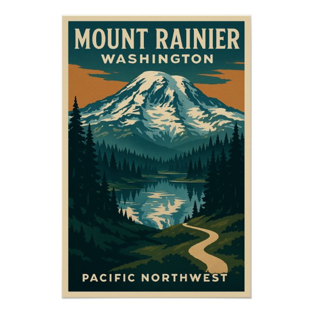 Pôster Monte Rainier, Washington viagem  (Frente)