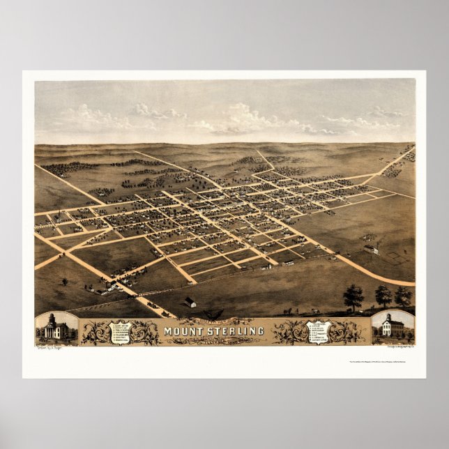 Pôster Monte Sterling, Mapa Panorâmico IL - 1869 (Frente)