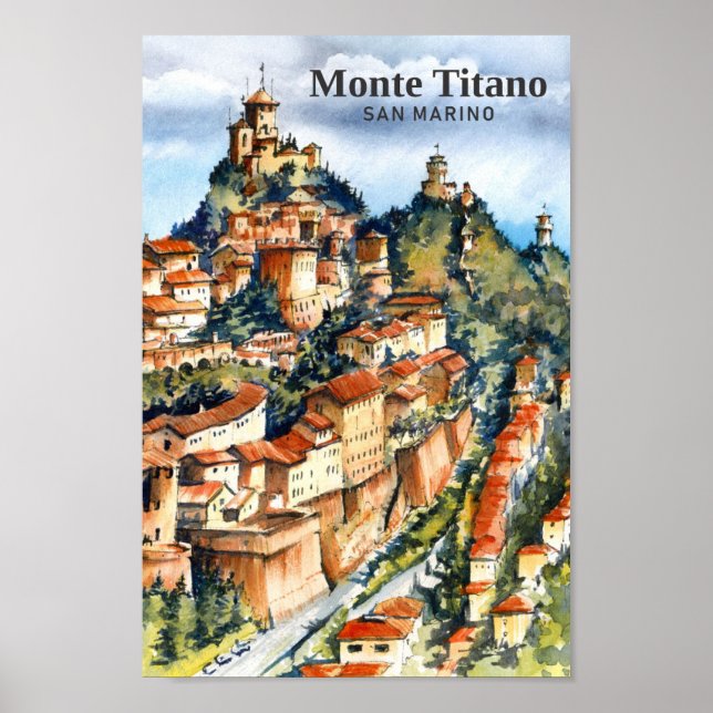 Poster Monte Titano San Marino Viagem de Pintura por Aqua (Frente)