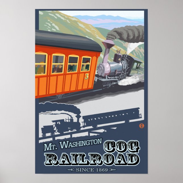 Poster Monte Washington, New HampshireCog Railroad (Frente)